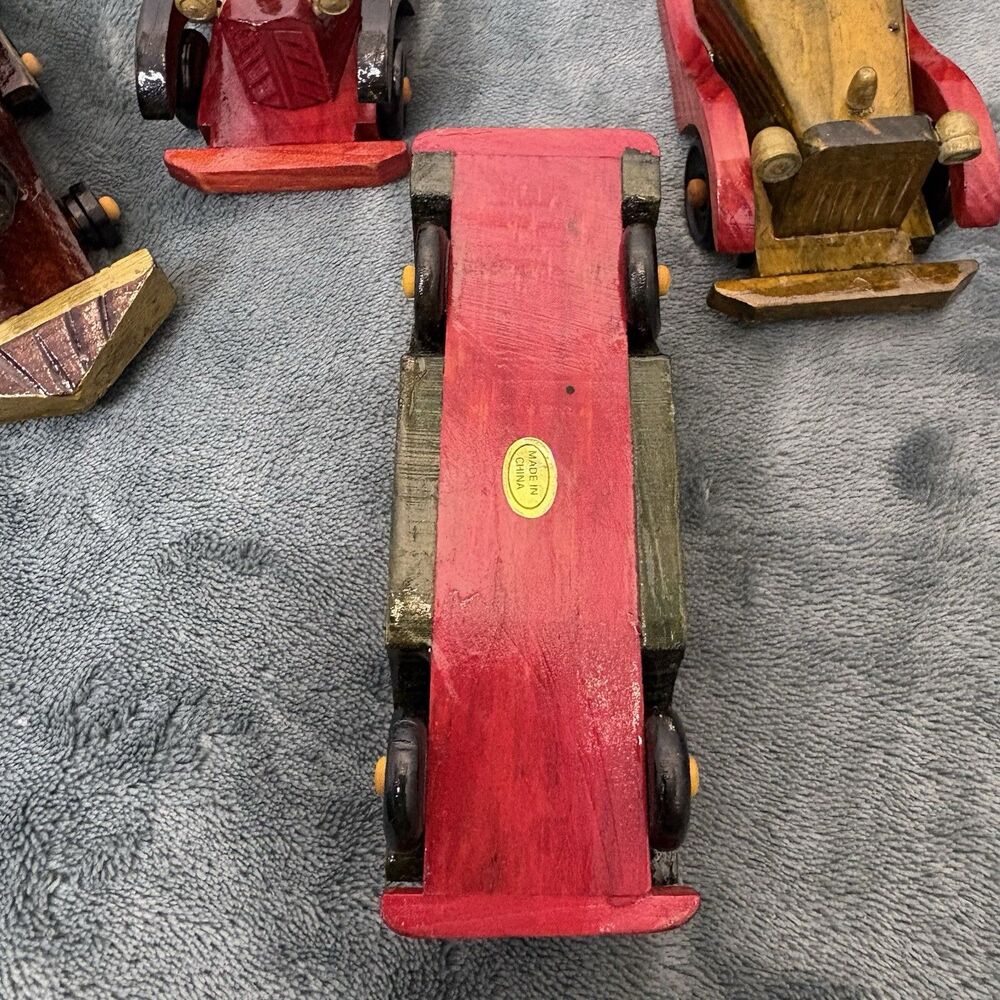 Lot 6 Vintage Handmade Wooden Cars Vehicles Toys Trucks Trains Handmade Painted - Picture 12 of 16